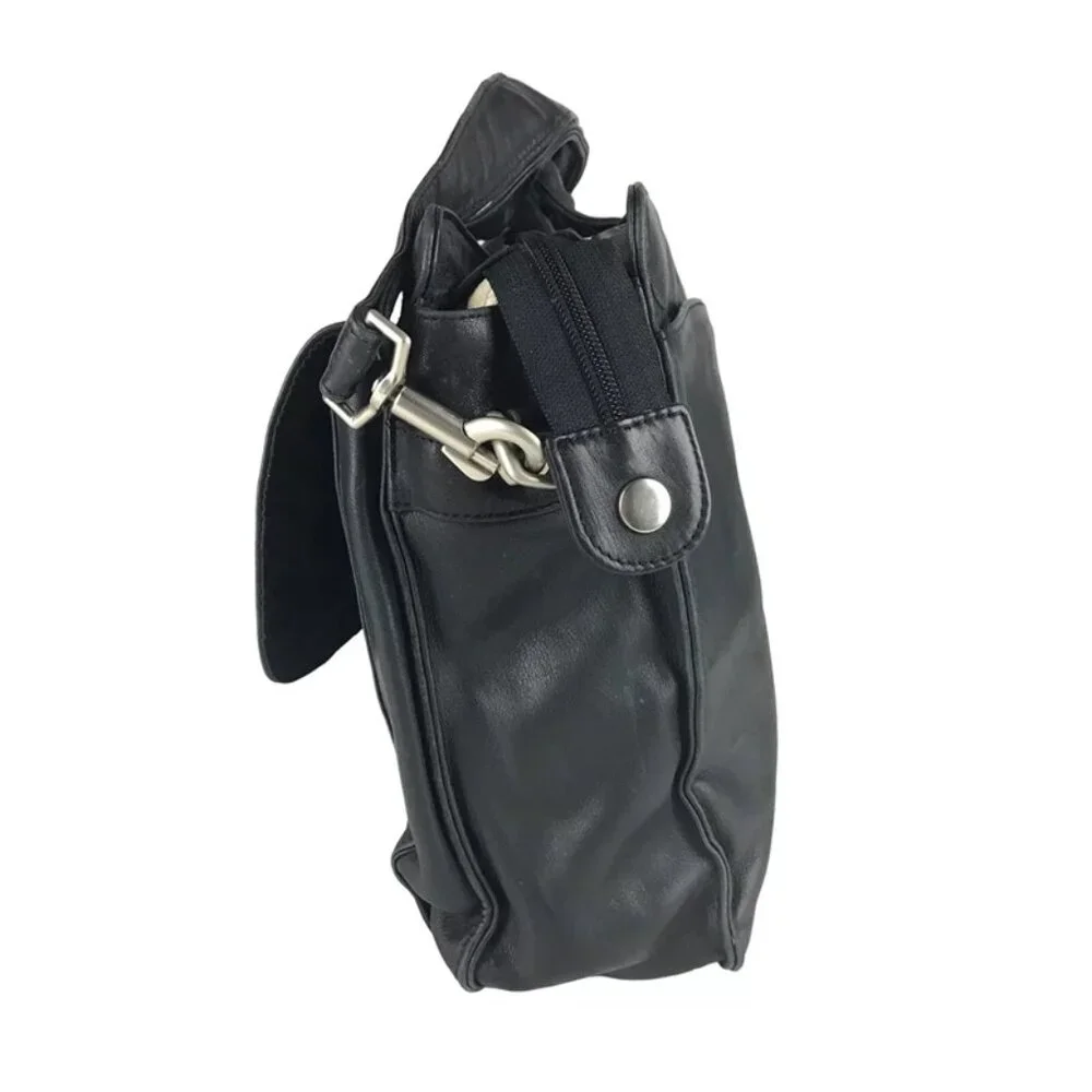 Kenneth Cole Unisex Black Leather‎ Inner Pockets Detachable Straps Messenger Bag
